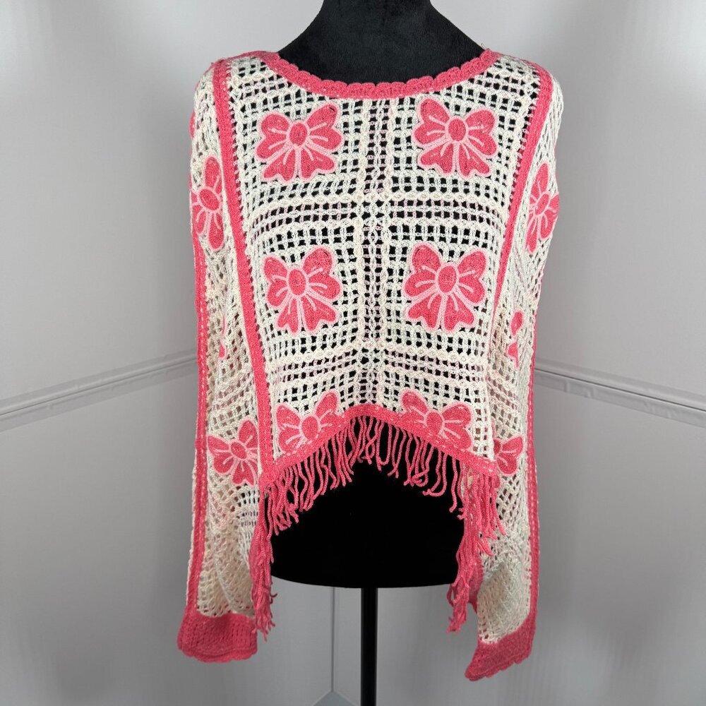House of Harlow 1960 Crochet Bow Fringe Cardigan One Size Boho